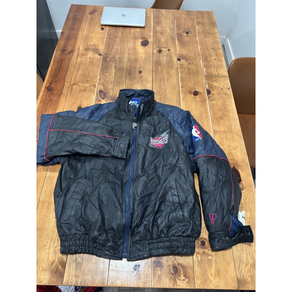 Vintage Pro Player NBA Houston Rockets Leather Jacket Men's XL Black Blue Red